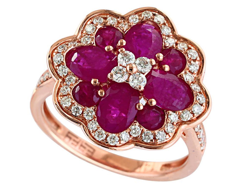 EFFY 14K ROSE GOLD DIAMOND,NATURAL RUBY RING