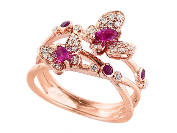 EFFY 14K ROSE GOLD DIAMOND,NATURAL RUBY RING