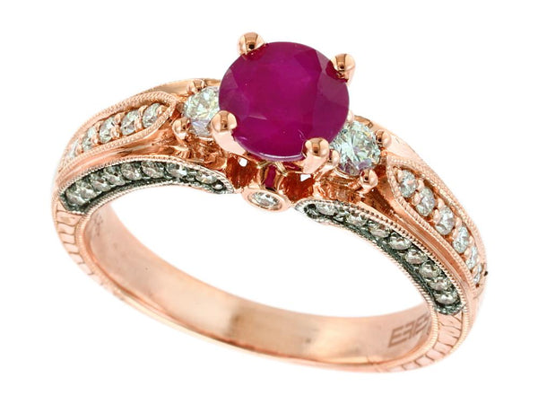 EFFY 14K ROSE GOLD DIAMOND,ESPRESSO DIAMOND,NATURAL RUBY RING