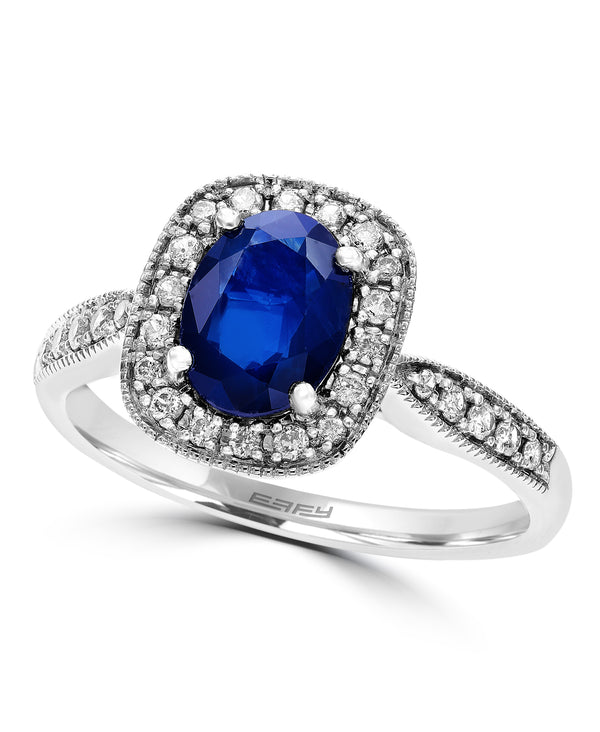 Effy 14K White Gold Diamond,Natural Sapphire Ring