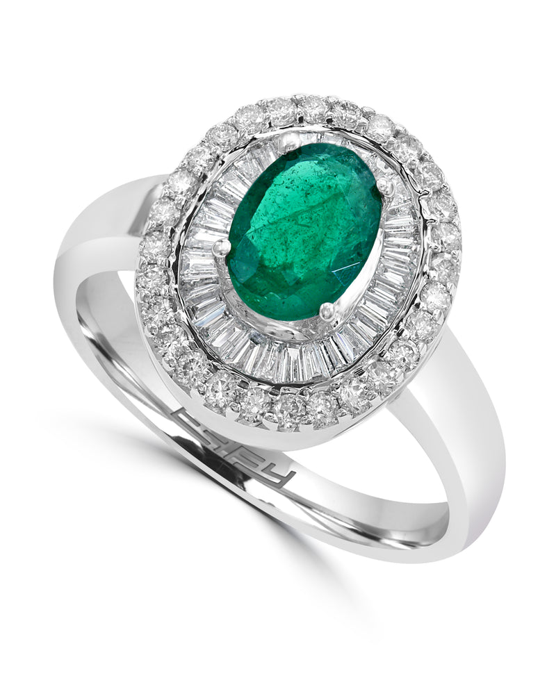 Effy 14K White Gold Diamond,Natural Emerald Ring