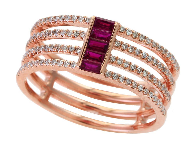 EFFY 14K ROSE GOLD DIAMOND,NATURAL RUBY RING