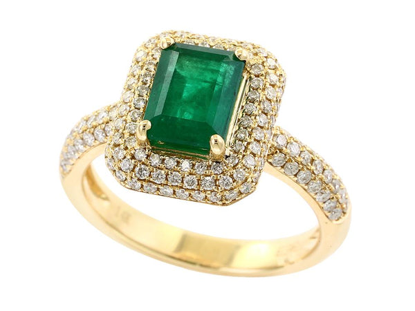 EFFY 14K YELLOW GOLD DIAMOND,NATURAL EMERALD RING