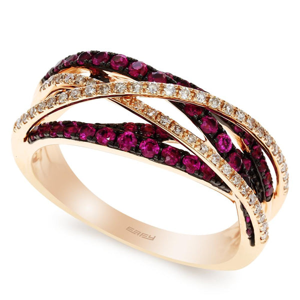 EFFY 14K ROSE GOLD DIAMOND,NATURAL RUBY RING