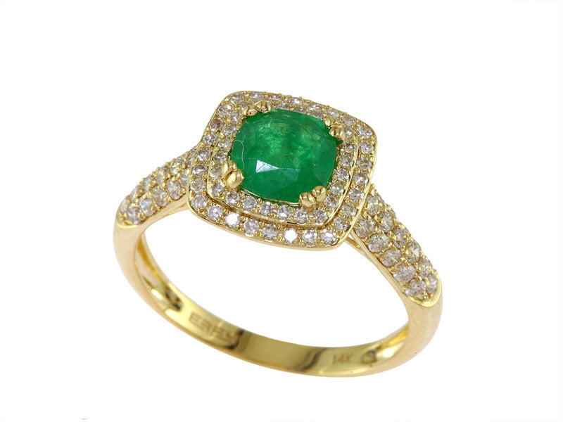 EFFY 14K YELLOW GOLD DIAMOND,NATURAL EMERALD RING