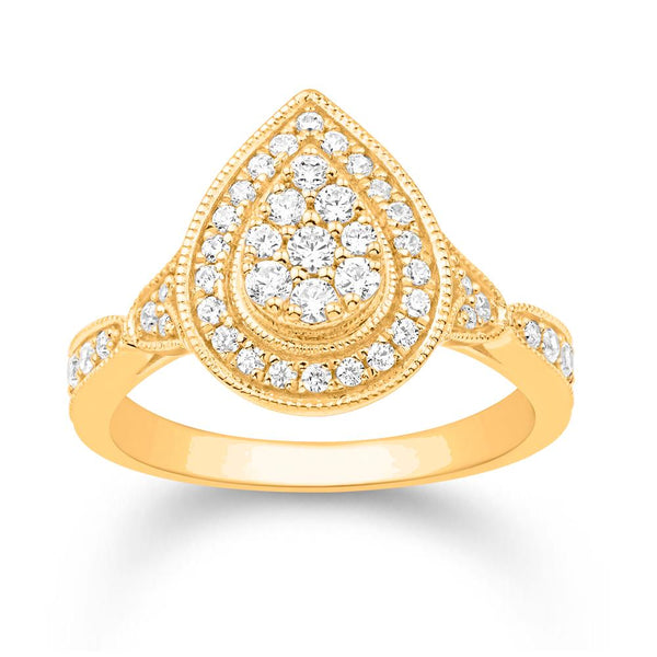 10KT ALL YELLOW GOLD 0.51 CARAT PEAR LADIES RING-0232210-ALY