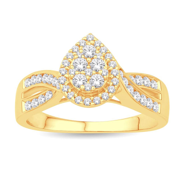 10KT ALL YELLOW GOLD 0.49 CARAT PEAR LADIES RING-0232214-ALY