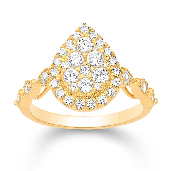 10KT ALL YELLOW GOLD 0.76 CARAT PEAR LADIES RING-0232223-ALY
