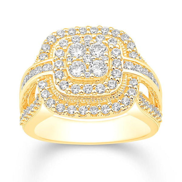 10KT ALL YELLOW GOLD 1.47 CARAT CUSHION COCKTAIL LADIES RING-0232240-ALY