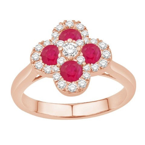 14K ROSE GOLD 1.01 CARAT (0.68 RUBY) FLOWER LADIES RING-0232411-RG