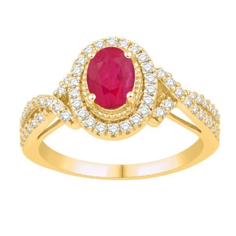 14K YELLOW GOLD 0.36 CARAT (0.88 RUBY) OVAL LADIES RING-0232426-YG