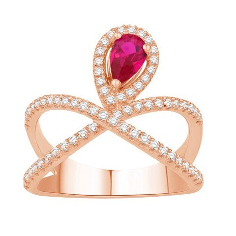 14K ROSE GOLD 0.83 CARAT CROSS PEAR LADIES RING-0232431-RG