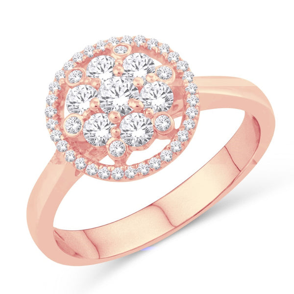 14K ALL ROSE GOLD 0.66 CARAT ROUND HALO LADIES RING-0232929-ALR