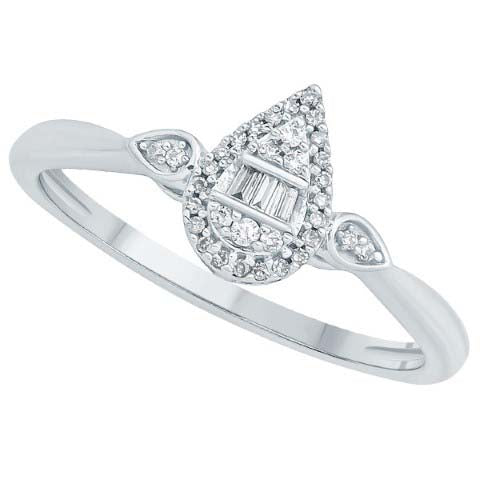 14K WHITE GOLD 0.10 CARAT PEAR LADIES RING-0242347-WG