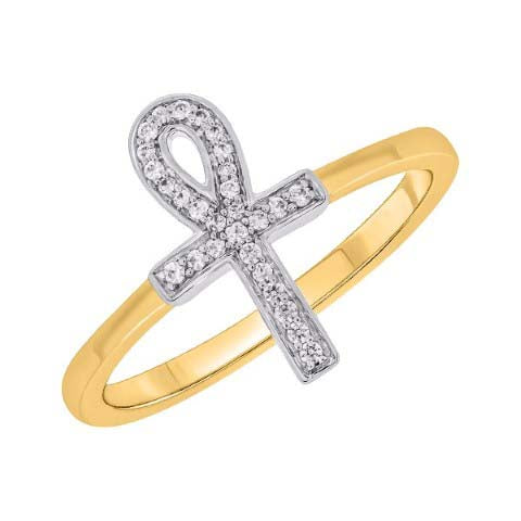 10KT YELLOW GOLD 0.11 CARAT ANKH LADIES RING-0242350-YG