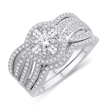 14K WHITE GOLD 1.00 CARAT ROUND DESIGNER BRIDAL RING-0525403-WG