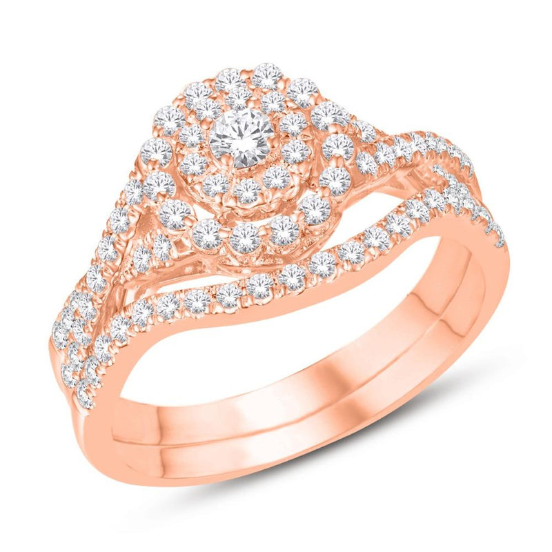 14K ALL ROSE GOLD 0.97 CARAT (0.34 CTR) CERTIFIED FLOWER BRIDAL RING-0525574-ALR