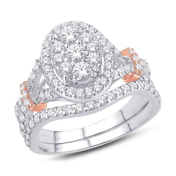 14K TWO-TONE (WHITE AND ROSE) GOLD 0.94 CARAT OVAL BRIDAL RING-0526158-WR