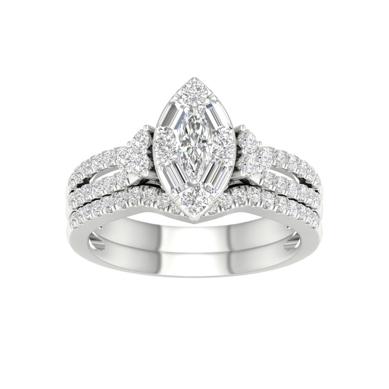 14K WHITE GOLD 1.00 CARAT (0.20 CTR) MARQUISE BRIDAL RING-0527922-WG