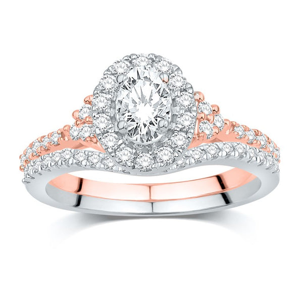 14K TWO-TONE (WHITE AND ROSE) GOLD 0.75 CARAT (0.25 CTR) CERTIFIED OVAL BRIDAL RING-0532468-WR