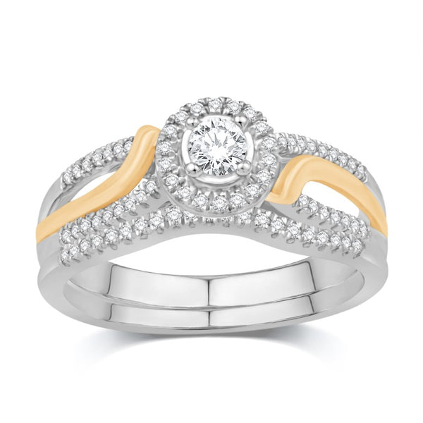 14K TWO-TONE (YELLOW AND WHITE) GOLD 0.34 CARAT (0.10 CTR) CERTIFIED ROUND BRIDAL RING-0532534-YW