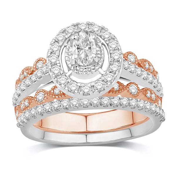 14K TWO-TONE (WHITE AND ROSE) GOLD 1.06 CARAT (0.20 CTR) ROUND BRIDAL RING-0532590-WR