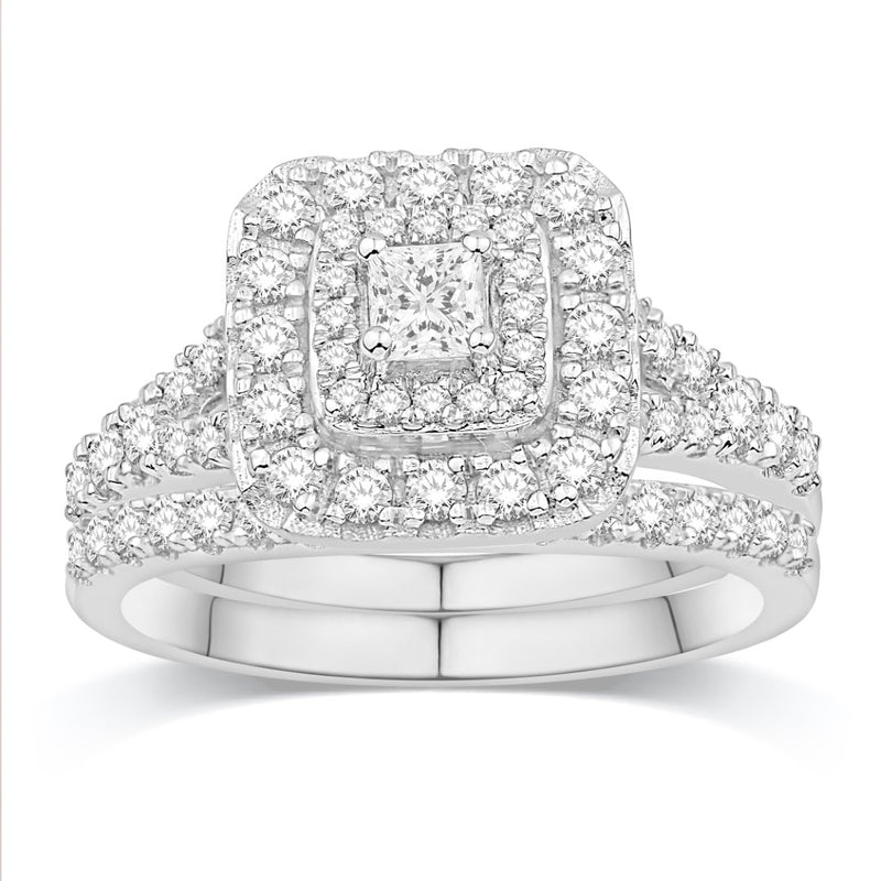 14K WHITE GOLD 0.99 CARAT (0.20 CTR) CUSHION CERTIFIED BRIDAL RING-0532644-WG