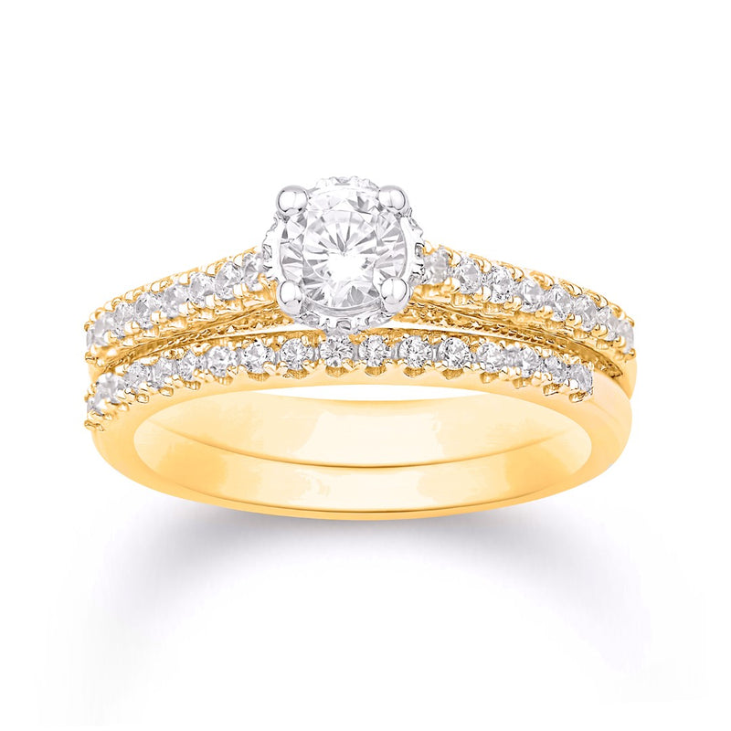 14K YELLOW GOLD 1.00 CARAT (0.50 CTR) CERTIFIED ROUND UNO BRIDAL RING-0532651-YG