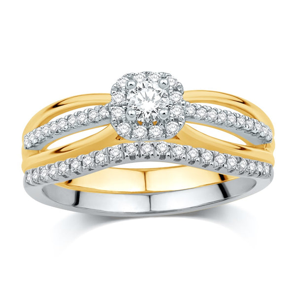 14K TWO-TONE (YELLOW AND WHITE) GOLD 0.34 CARAT (0.10 CTR) CERTIFIED ROUND BRIDAL RING-0532725-YW