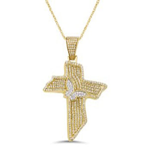 10KT YELLOW GOLD 0.82 CARAT CROSS WITH BUTTERFLY HIPHOP PENDANT-1029605-YG