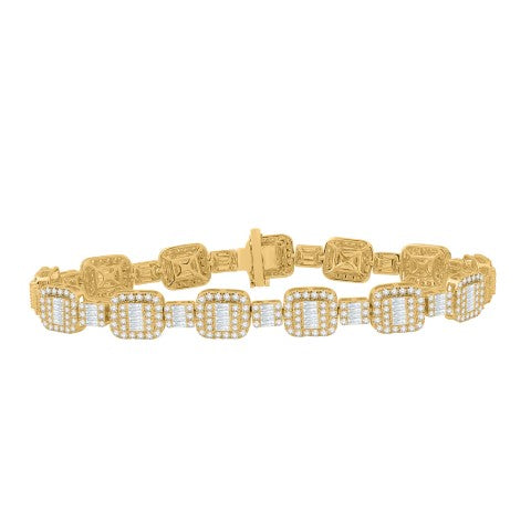 10KT ALL YELLOW GOLD 6.40 CARAT ROUND AND BAGUETTE DIAMOND DESIGNER MENS BRACELET-1132008-ALY