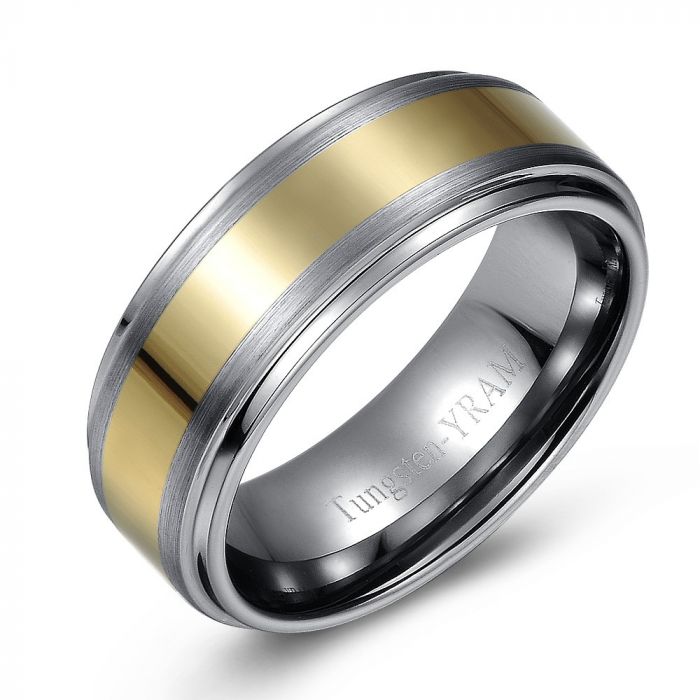 Gold Plate Inlay Tungsten Ring
