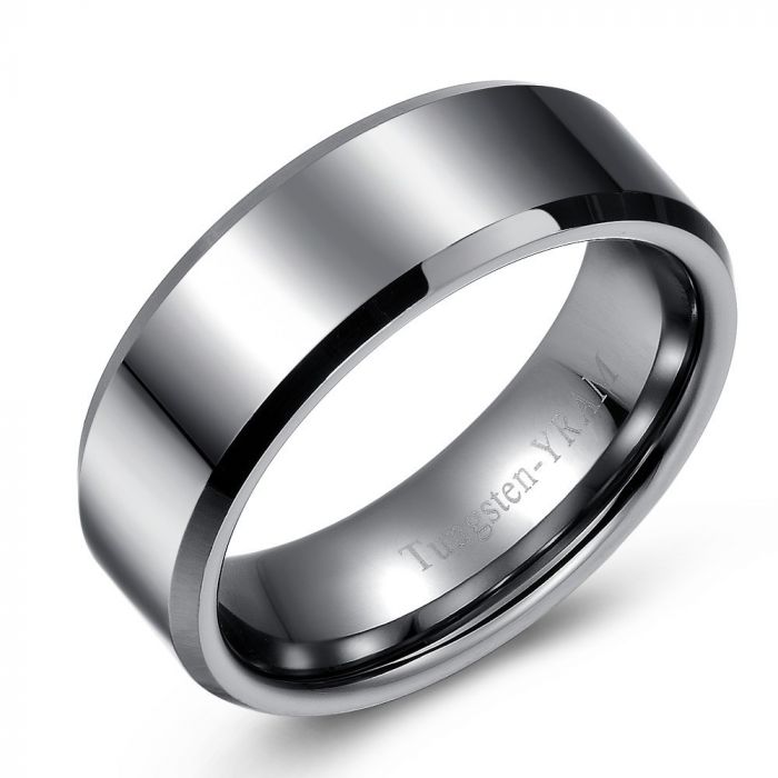 Flat Top Tapered Edge Tungsten Ring - 8mm