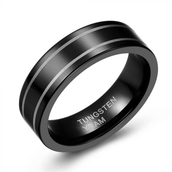 Double Line Pattern Black Tungsten Ring - 6mm