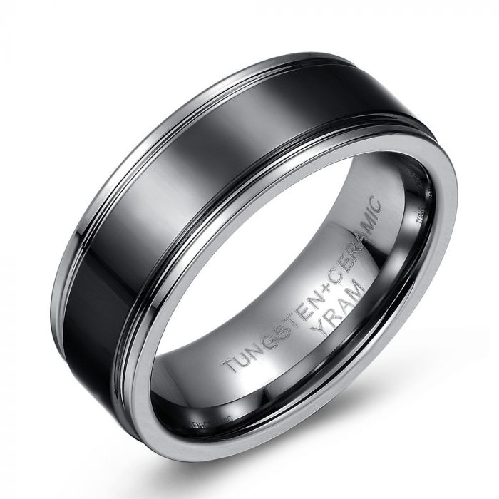 Flat Top Black Ceramic and Tungsten Ring