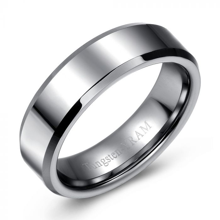 Flat Top Tapered Edge Tungsten Ring - 7mm