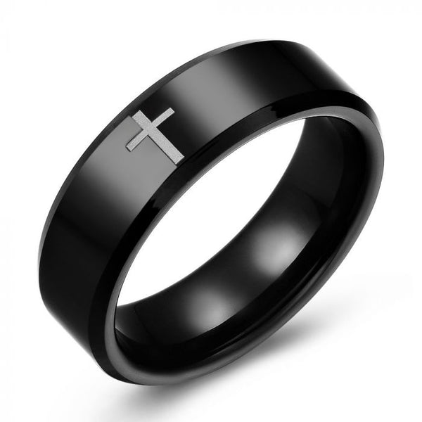 Black Tungsten Cross Ring