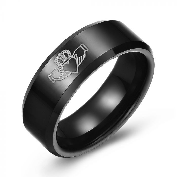 Black Tungsten Claddagh Ring