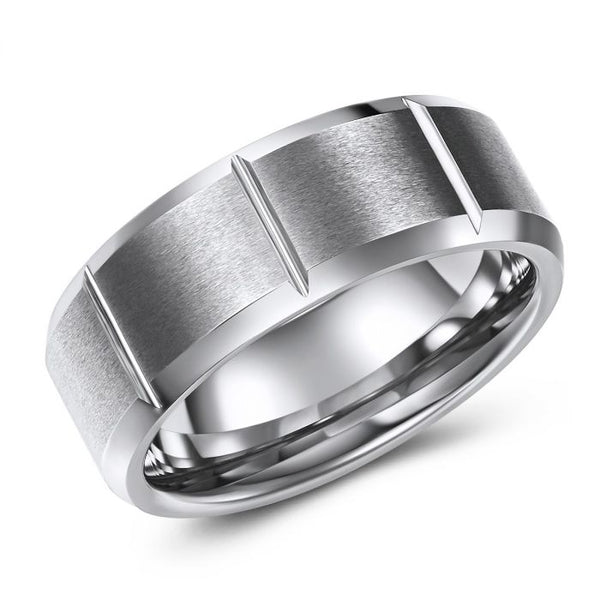Flat Top Tungsten Ring with Vertical Lines