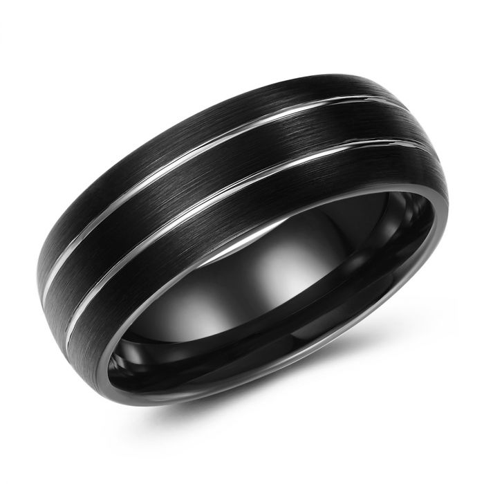 Double Lined Black Tungsten Ring