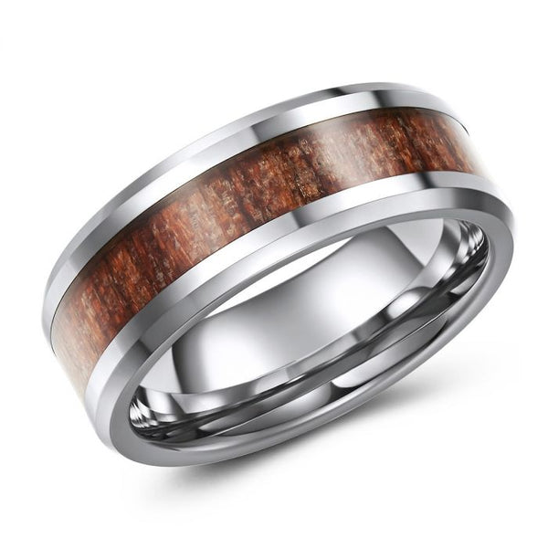 Wood Grain Inlay Tungsten Ring