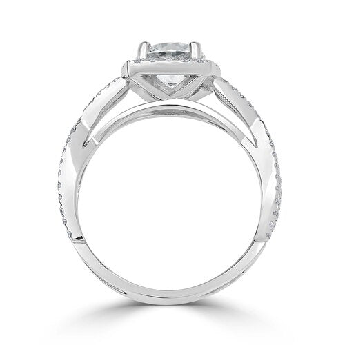 Cushion Pavé Set Halo Crossover Engagement Ring