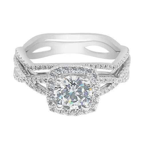 Cushion Pavé Set Halo Crossover Engagement Ring