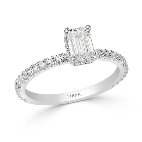 Emerald Cut Hidden Halo Pavé Set Ladies Diamond Engagement Ring