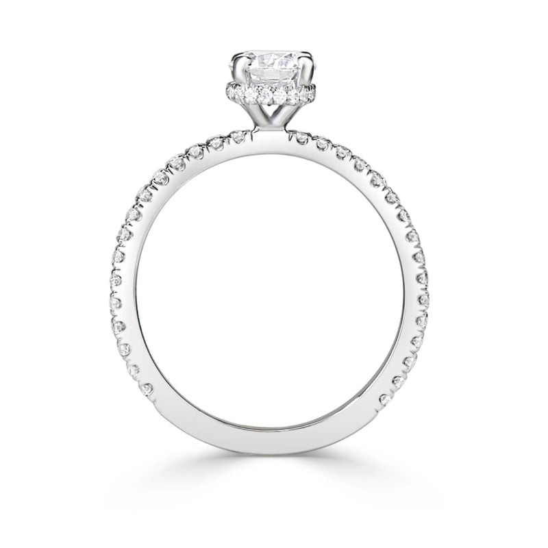 Four Claw Round Brilliant Cut Diamond Hidden Halo Ladies Engagement Ring