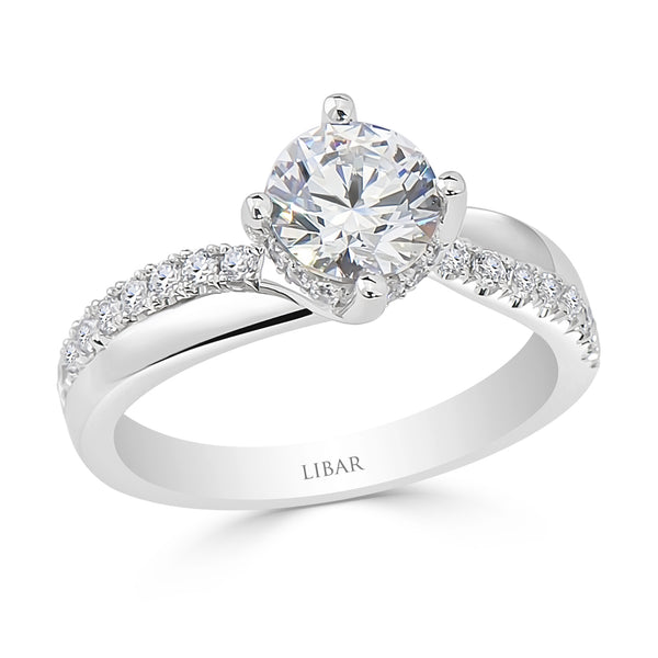 Double Row Pavé Set Hidden Halo Round Engagement Ring