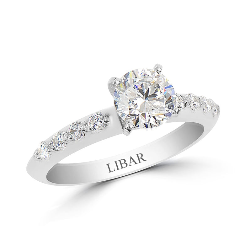 Ladies Round Diamond Knife Edge Shared Claw Set Engagement Ring