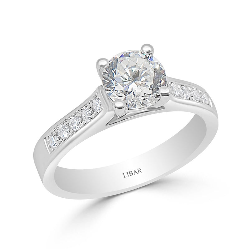 Ladies Round Center Sloped Shoulder Pavé Set Diamond Engagement Ring