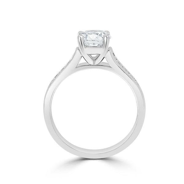 Ladies Round Center Sloped Shoulder Pavé Set Diamond Engagement Ring
