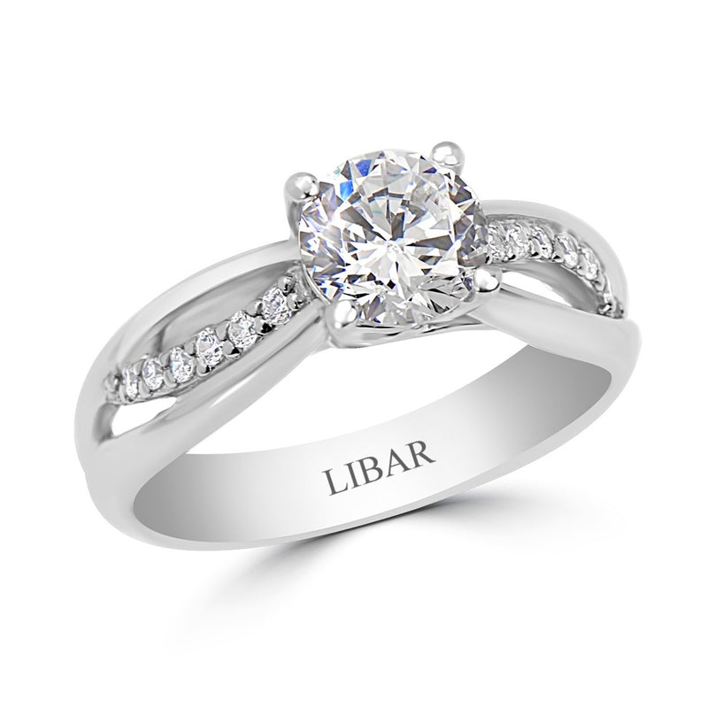 Four Claw Round Diamond Ribbon Engagement Ring